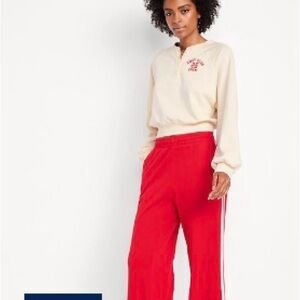 Old Navy socomfy Red Wide-Leg Track Pants with White Side Stripes size Medium P